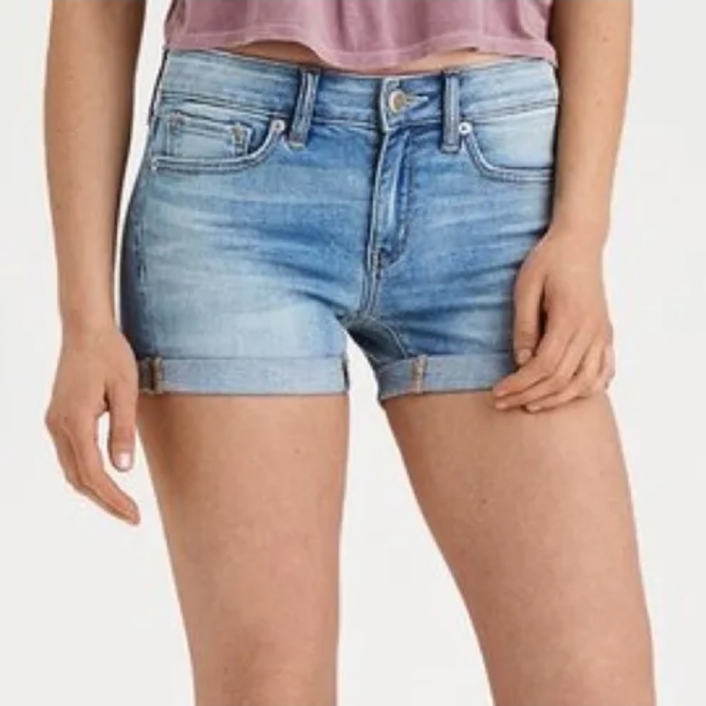 American Eagle Midi Super Stretch Denim Rolled Cutoff Shorts Size 0